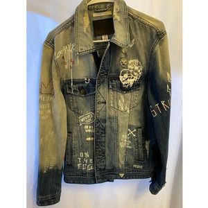 Guess Distressed Graphic Denim Jacket - image 1